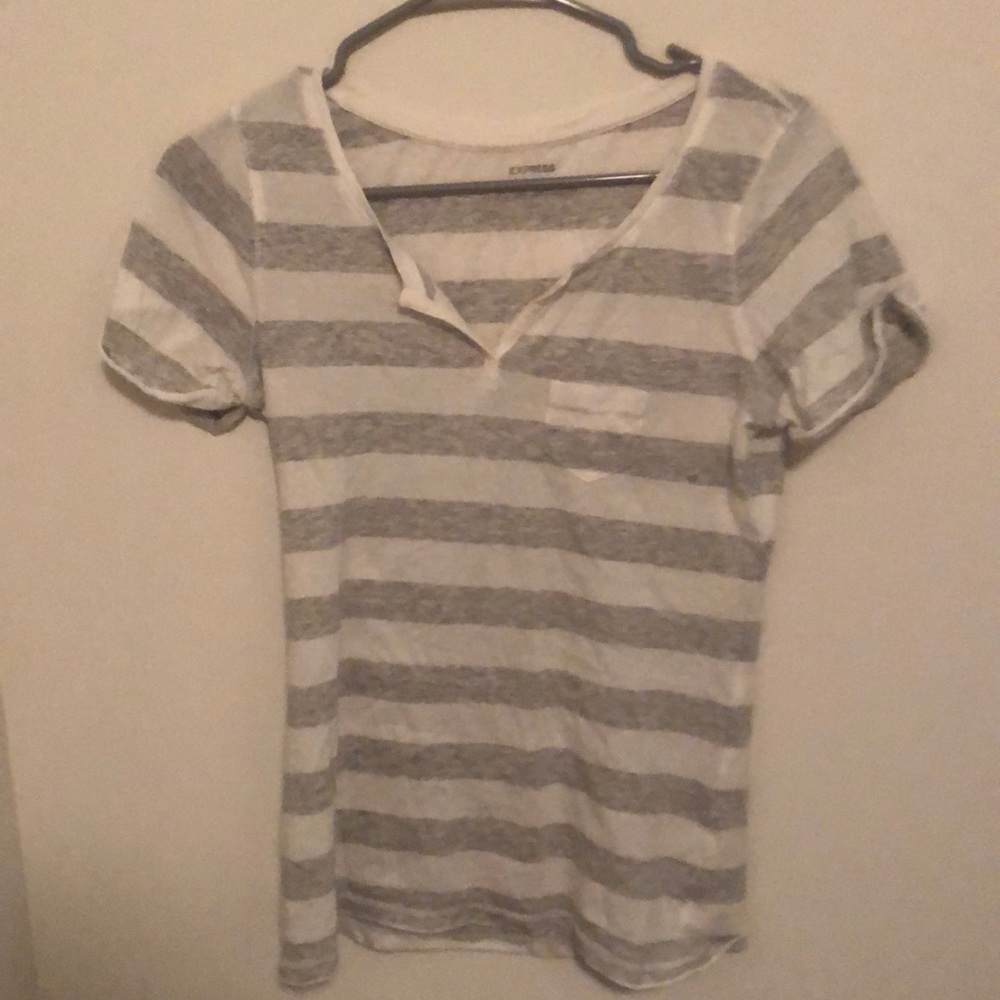 Express striped split neck tee